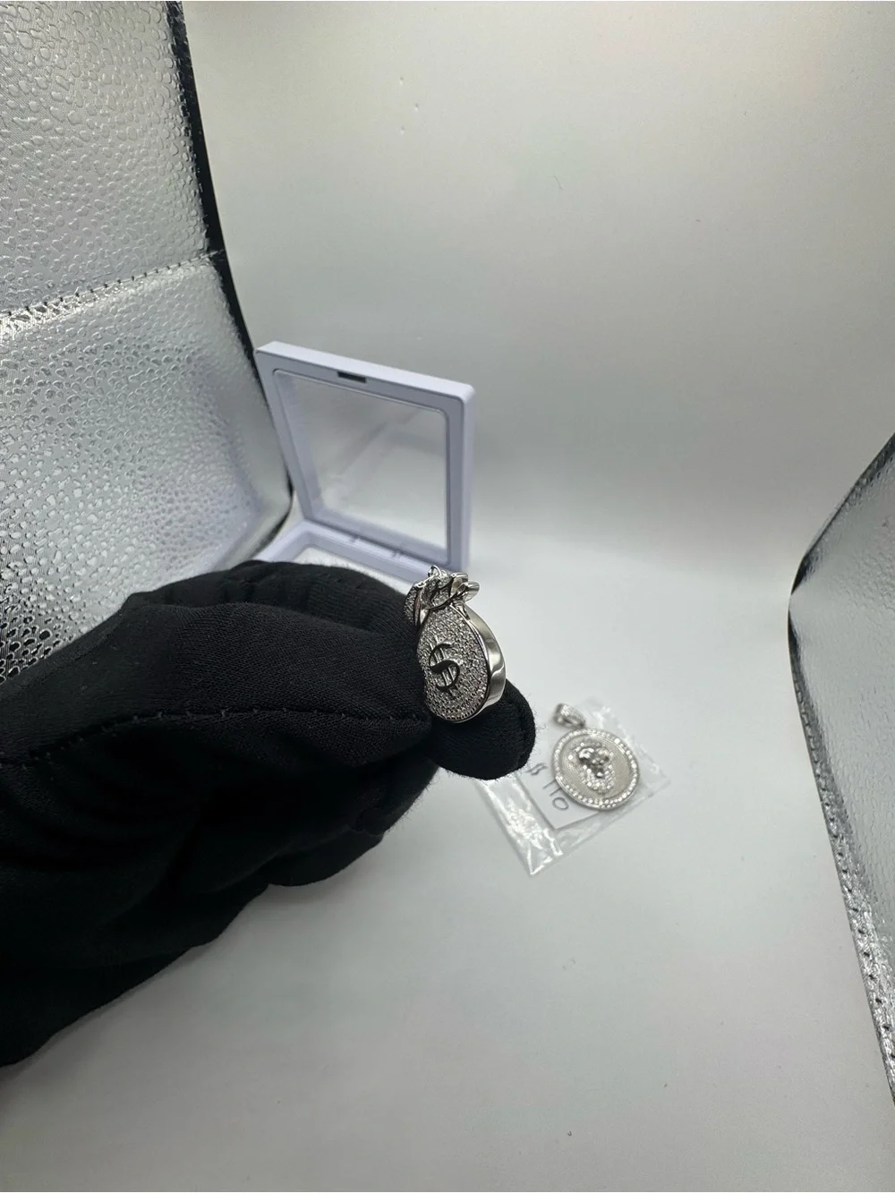 S925 silver -Tone Dollar Sign Pendant VVS1